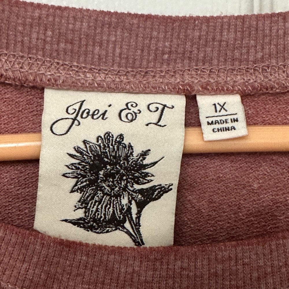 NWOT Joei & T Shirt Cotton Blend Long Sweatshirt Dust Pink Size 1X Ptp 24" - Picture 2 of 6